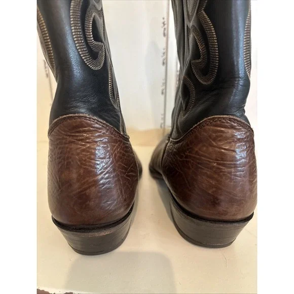 Vtg Nocona Black Brown Leather Western‎ Cowboy Leather Boots Mens SZ 12 B USA